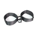Black knitted belt strap for use as a sensual accessory.