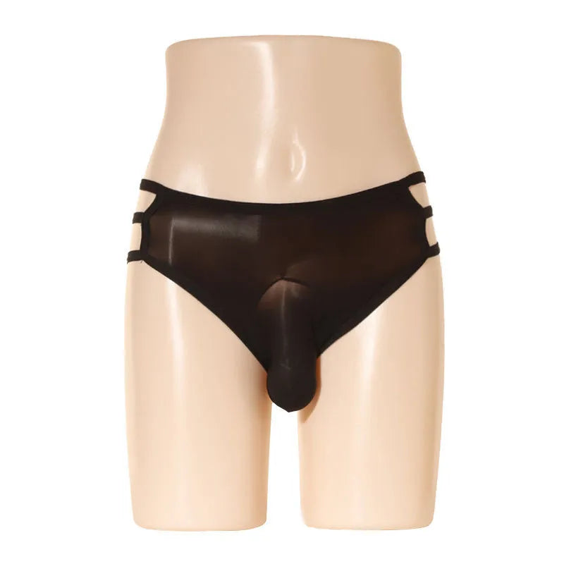 Men's transparent elephant nose shorts in nylon fabric with mid waist design