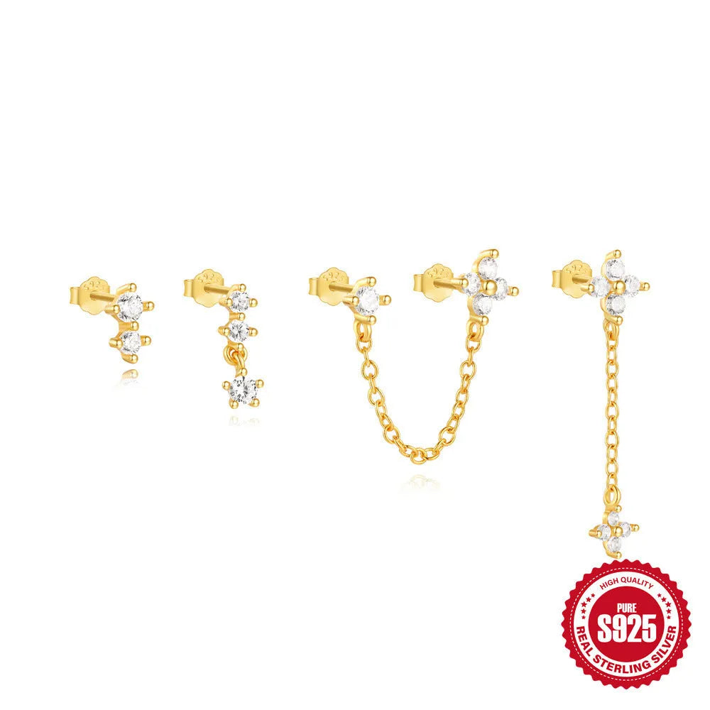 Sterling silver geometric clover petal earrings with electroplated gold finish for women