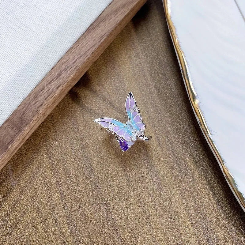 Copper insect ring with adjustable opening and drip-oil textured finish