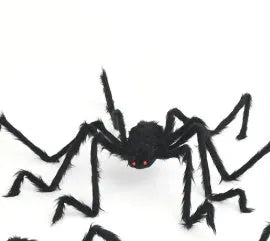 Halloween decoration set with 50cm black polyester spider and 3.6m white web circles