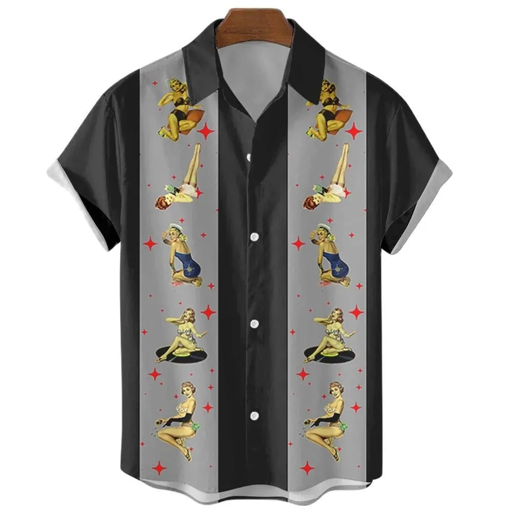 Men's stripe pattern Hawaiian shirt with short sleeves and button front in various colours