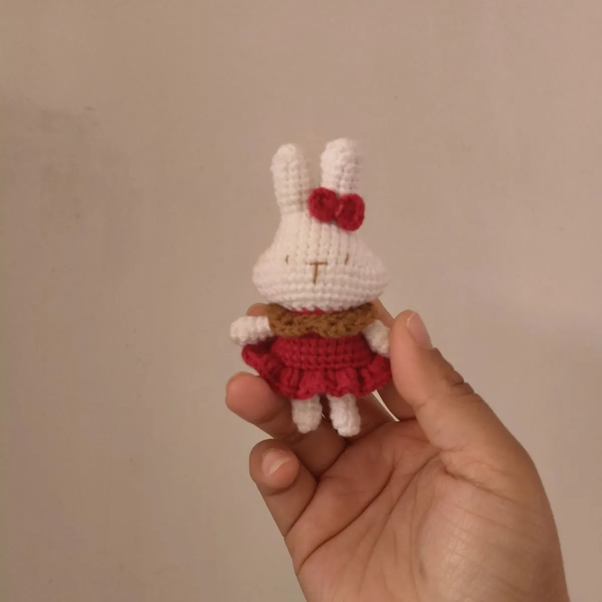 Hand-crocheted wool rabbit key chain pendant with optional metal key ring