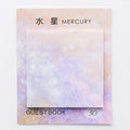 Square planet-themed sticky note pad showing oil painting designs of Earth and other planets, 7.3cm in size.