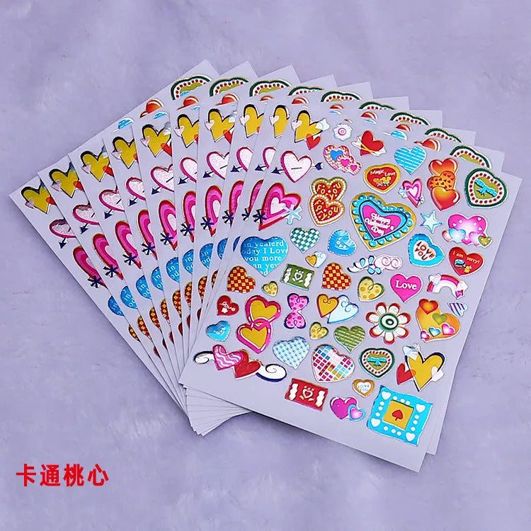 Cartoon heart reward stickers with gilding detail on waterproof laser plastic, 100 piece pack for classroom use