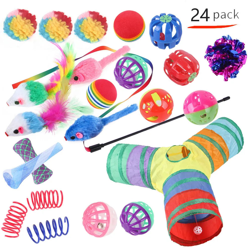 Plastic cat channel tunnel toy set showing single and double layer designs