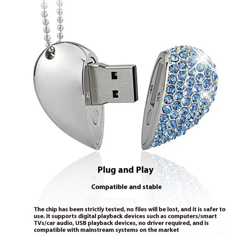 Heart-shaped brick design USB flash drive with metal shell in assorted colours showing front and side views