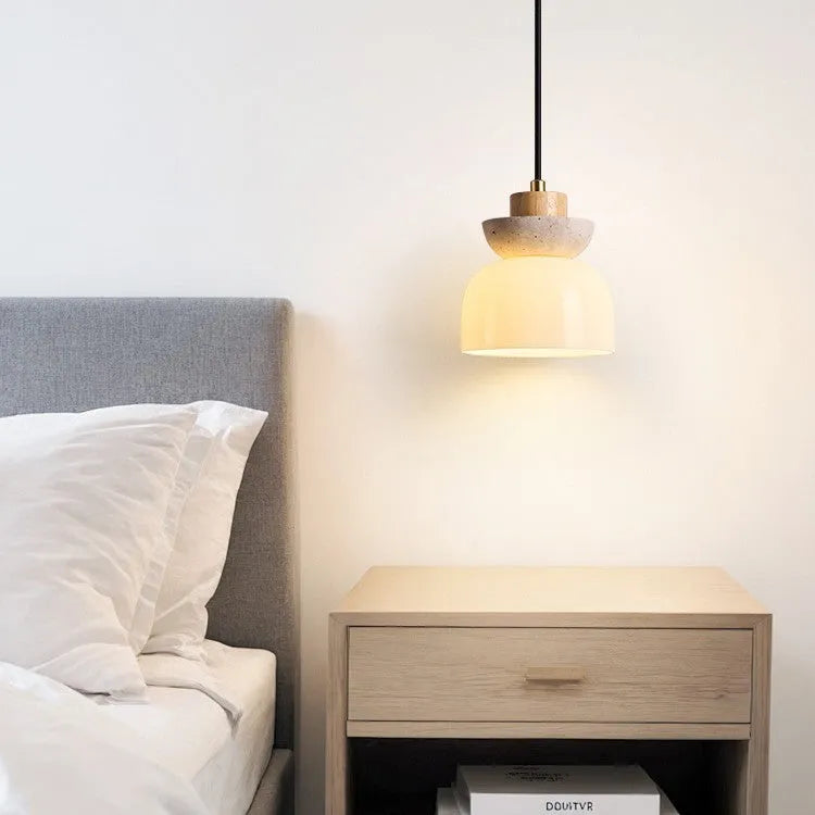 Japanese style log cream droplight with warm bulb, 15x16cm, for bedside or study