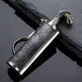 Metal keychain lighter with flint striker and bottle opener in black nickel finish