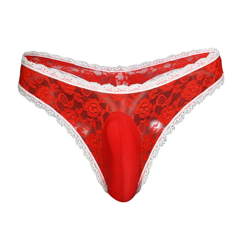 Men's lace brief underwear with vertical pouch design in multiple colour options