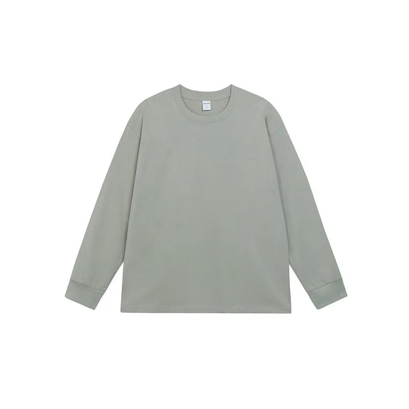 Men's loose-fit pure cotton long-sleeved T-shirt shown in a solid colour, with a pullover design.