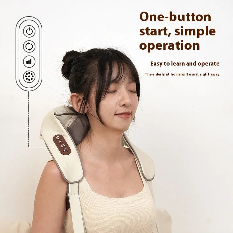 Blue foldable electric neck and back massager showing rechargeable design
