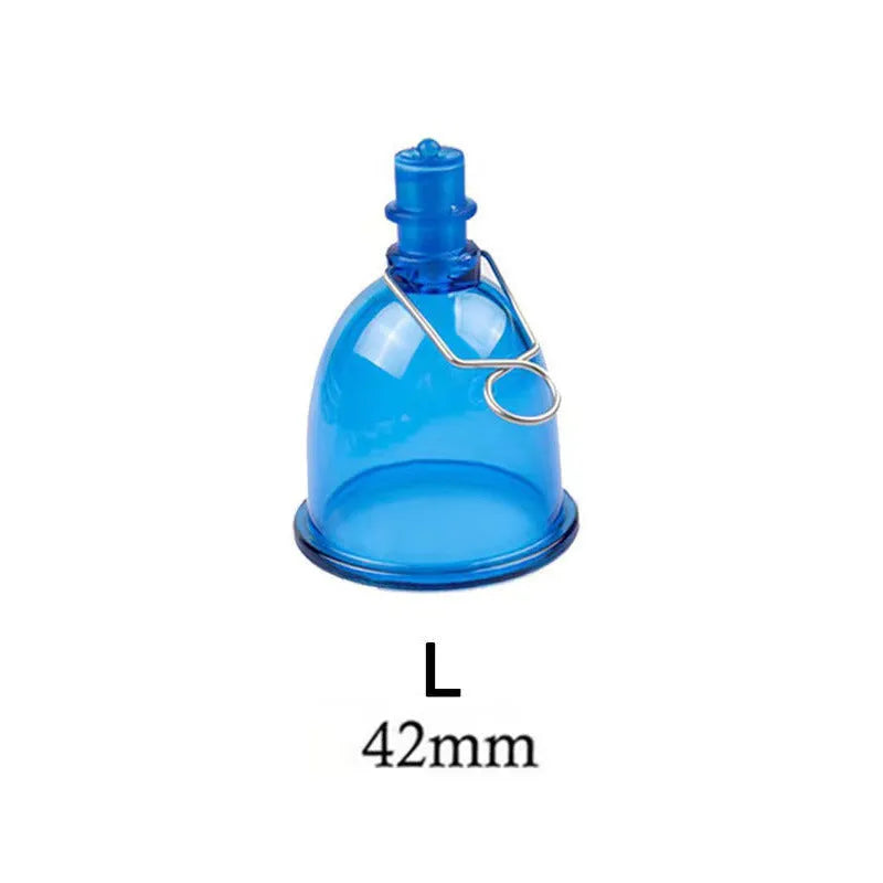 Blue silicone male masturbator adult toy shown in small, medium, and large size options.
