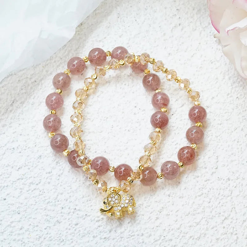 Women's retro bracelet with colour hair crystal and strawberry quartz stones in 521-stone ethnic design