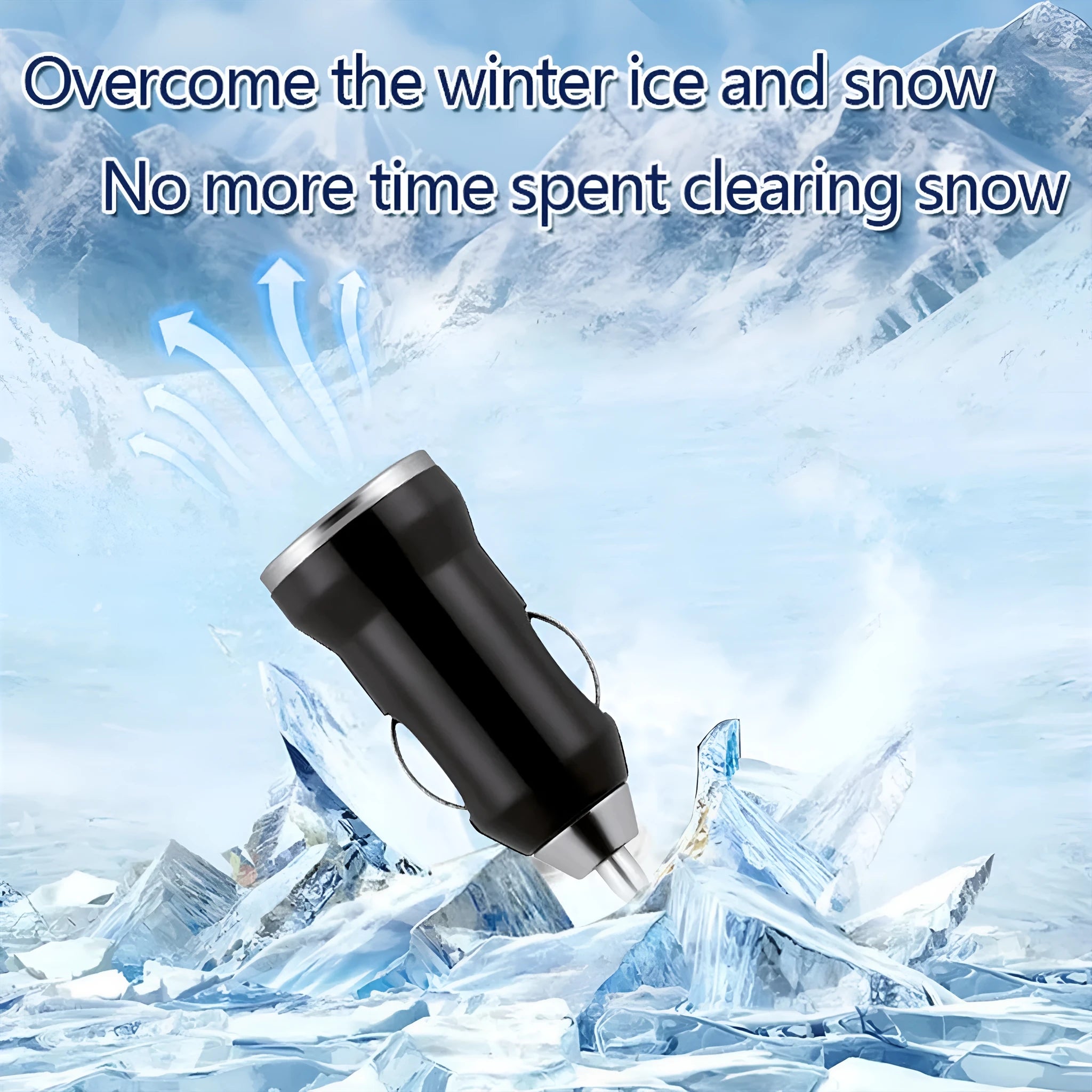 Black portable car snow melting tool deicer charger measuring 5.5 cm