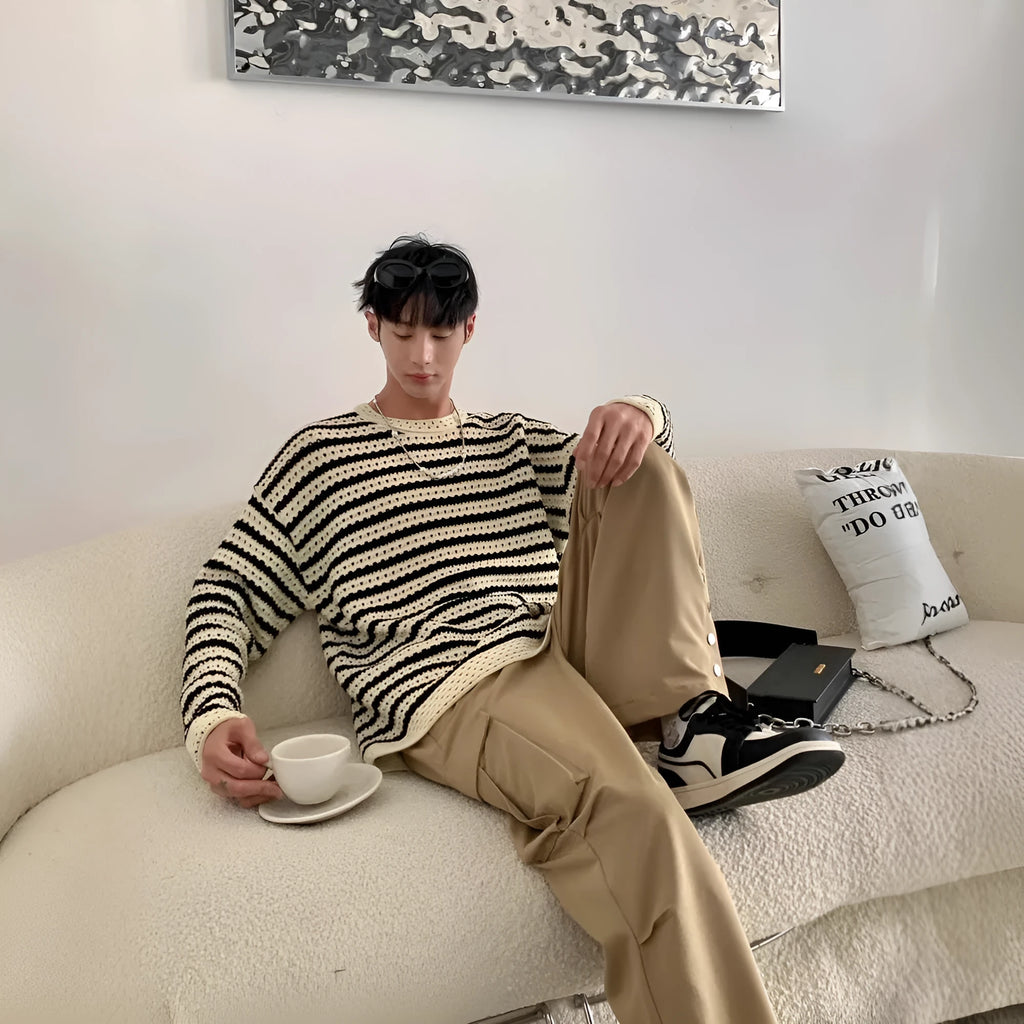 Men's black cotton blend long sleeve loose fit sweater for casual wear