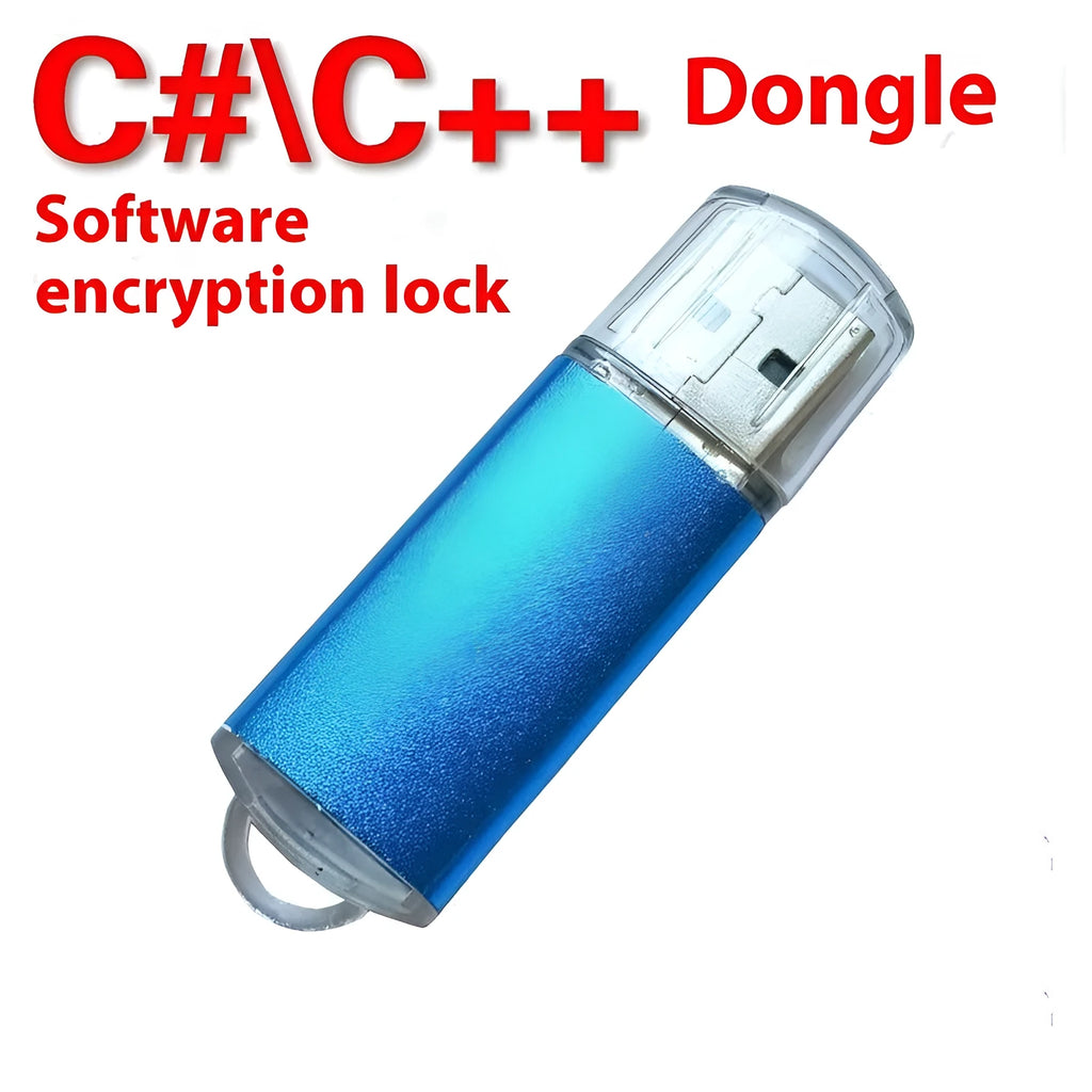 Red software encryption USB dongle with metal shell showing dimensions 50mm × 17.5mm × 7.2mm