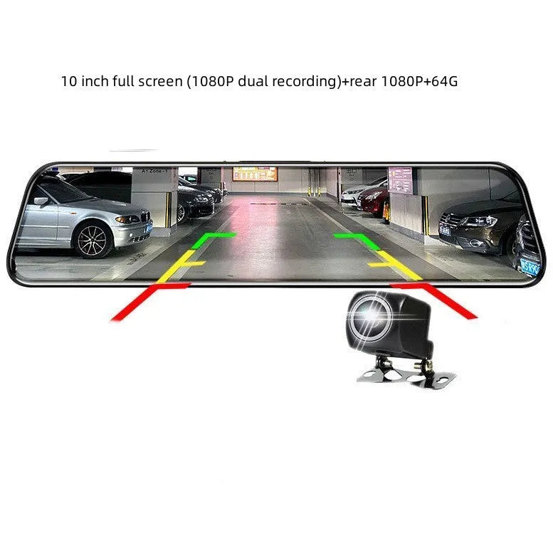 10-inch touch screen car dash camera with front and rear dual lenses for vehicle monitoring