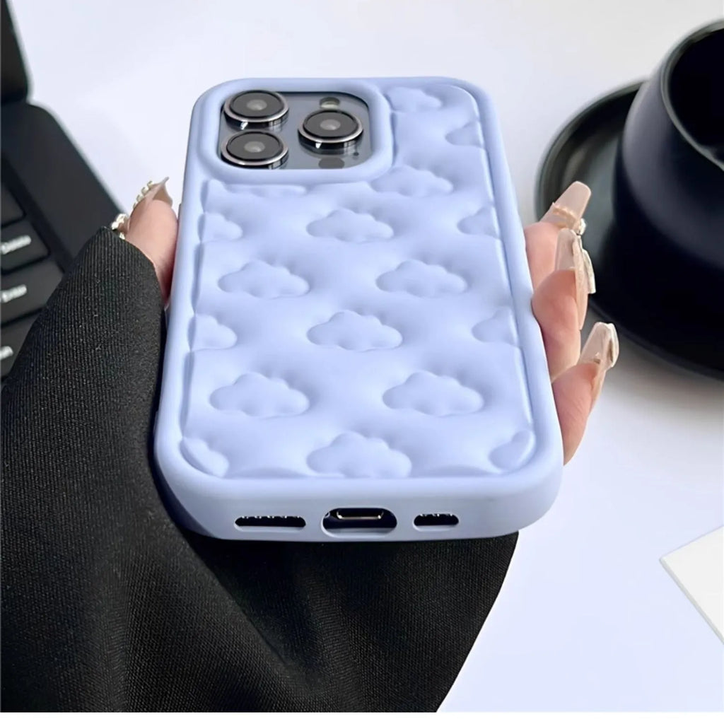 Hand Oil Three-Dimensional Cloud Phone Case TPU Embossed Shockproof Cover for iPhone 11 12 13 14 Pro Max Anti-Fingerprint Japanese Korean Style