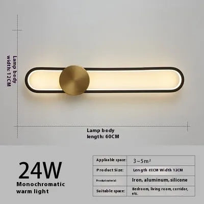 Modern minimalist round wall lamp with iron shade in black or gold finish, 60cm diameter