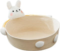 Woven cotton rope cat bed with scratching board in bear design, showing basket shape with textured surface