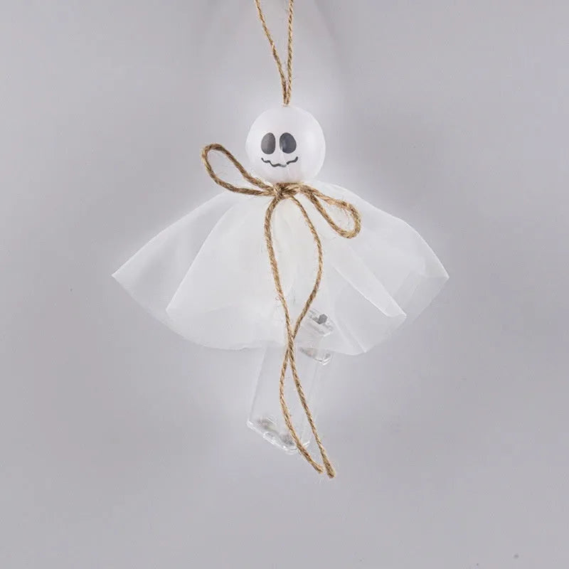 Halloween LED lantern chain with 20 PVC ghost lights powered by battery box