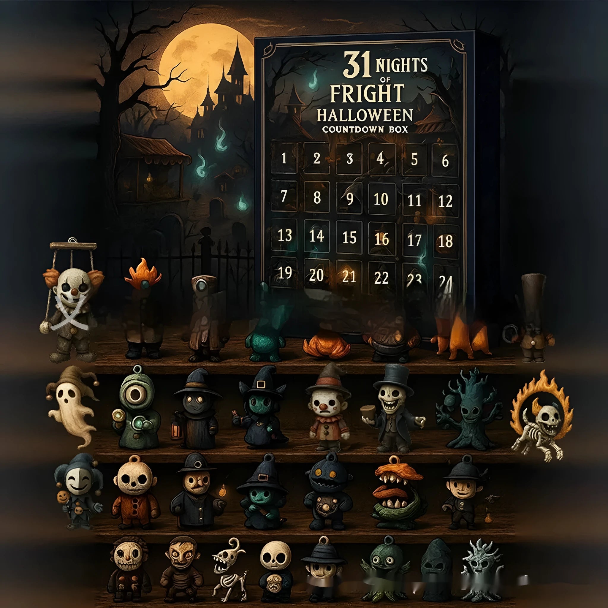 Halloween countdown box advent calendar with horror blind box and resin doll figures