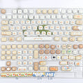 PBT mechanical keyboard keycap set showing 7u march past steamed bread and cat design.