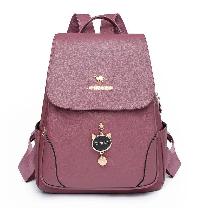 Women's soft PU leather backpack in advanced texture finish with three-dimensional pockets
