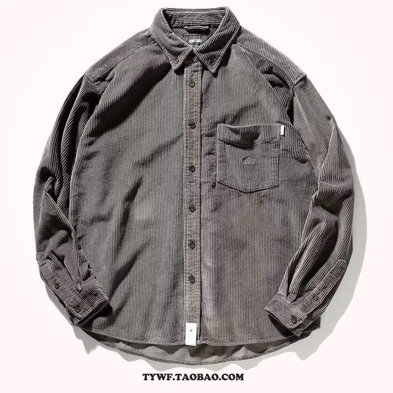 Men's caramel loose corduroy shirt with long sleeves in a cardigan style