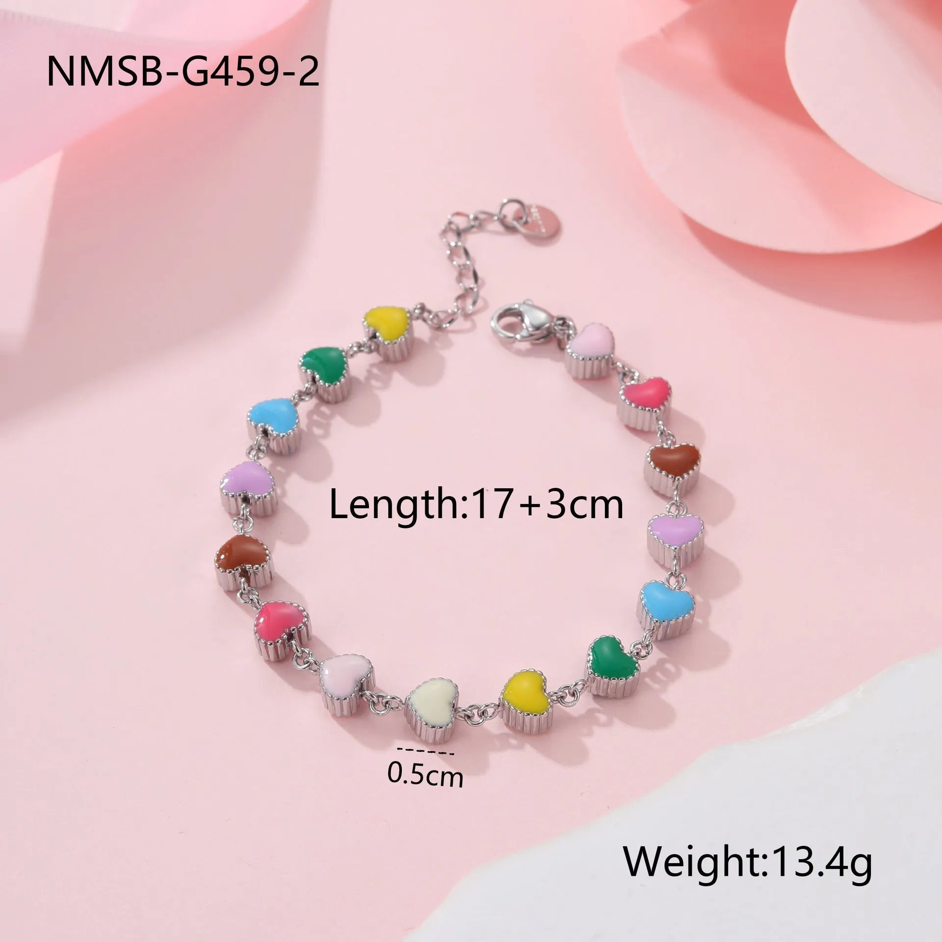 Women's heart-shaped stainless steel bracelet with electroplated gold or steel finish