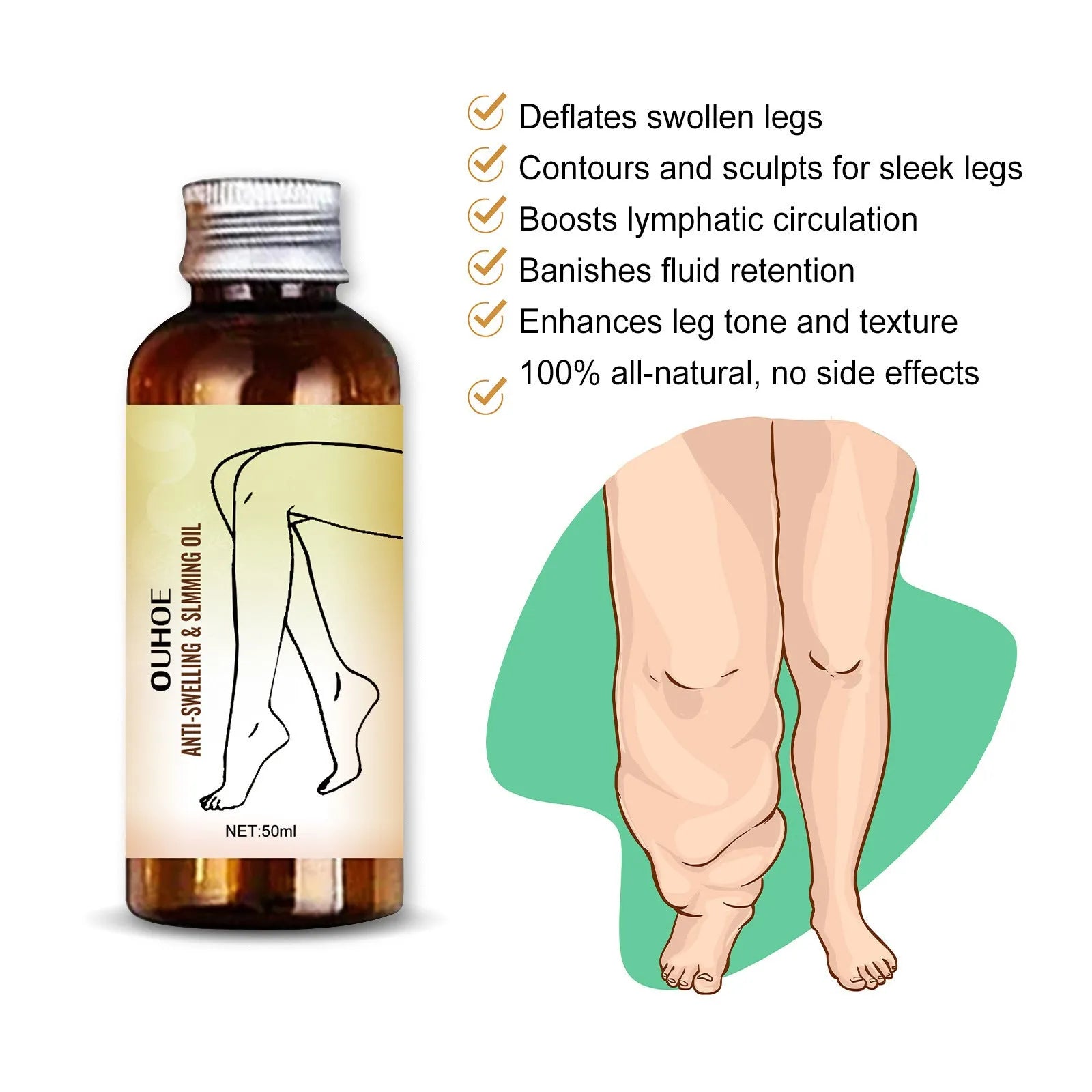 50ml bottle of moisturising body and leg massage essential oil with natural plant extracts