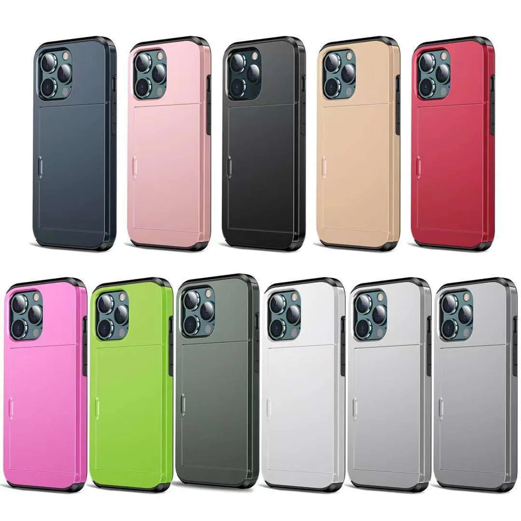 Armor Card iPhone case in black PC back cover with drop protection, shown from back angle.