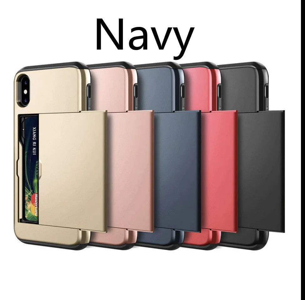 Black card shockproof hybrid wallet TPU case for iPhone with built-in card slot