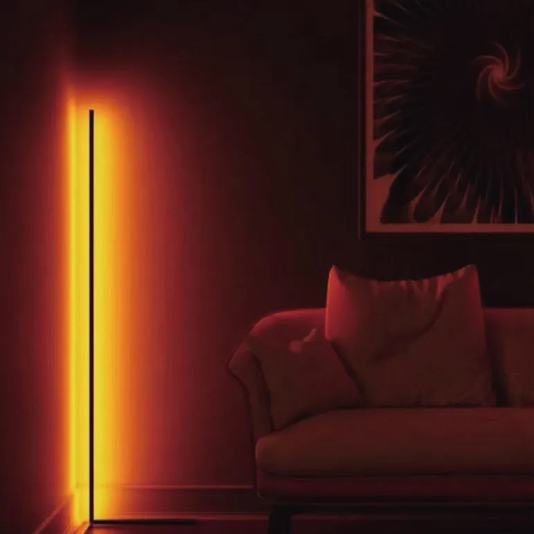 Black aluminium smart floor lamp with RGB lighting and remote control