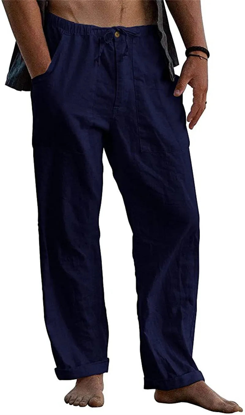 Men's cotton drawstring loose casual trousers in solid colour, available in multiple colours and sizes S to 5XL