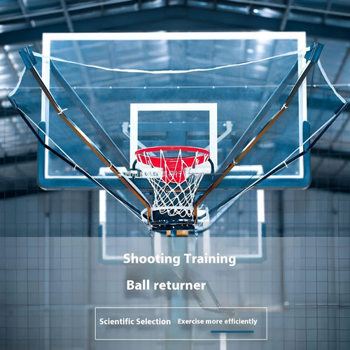 Automatic basketball training ball return with cowhide leather components and iron frame, hanging for solo shooting practice.
