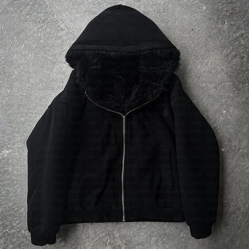 Casual loose fit polyester coat in black or white with cardigan style and long sleeves
