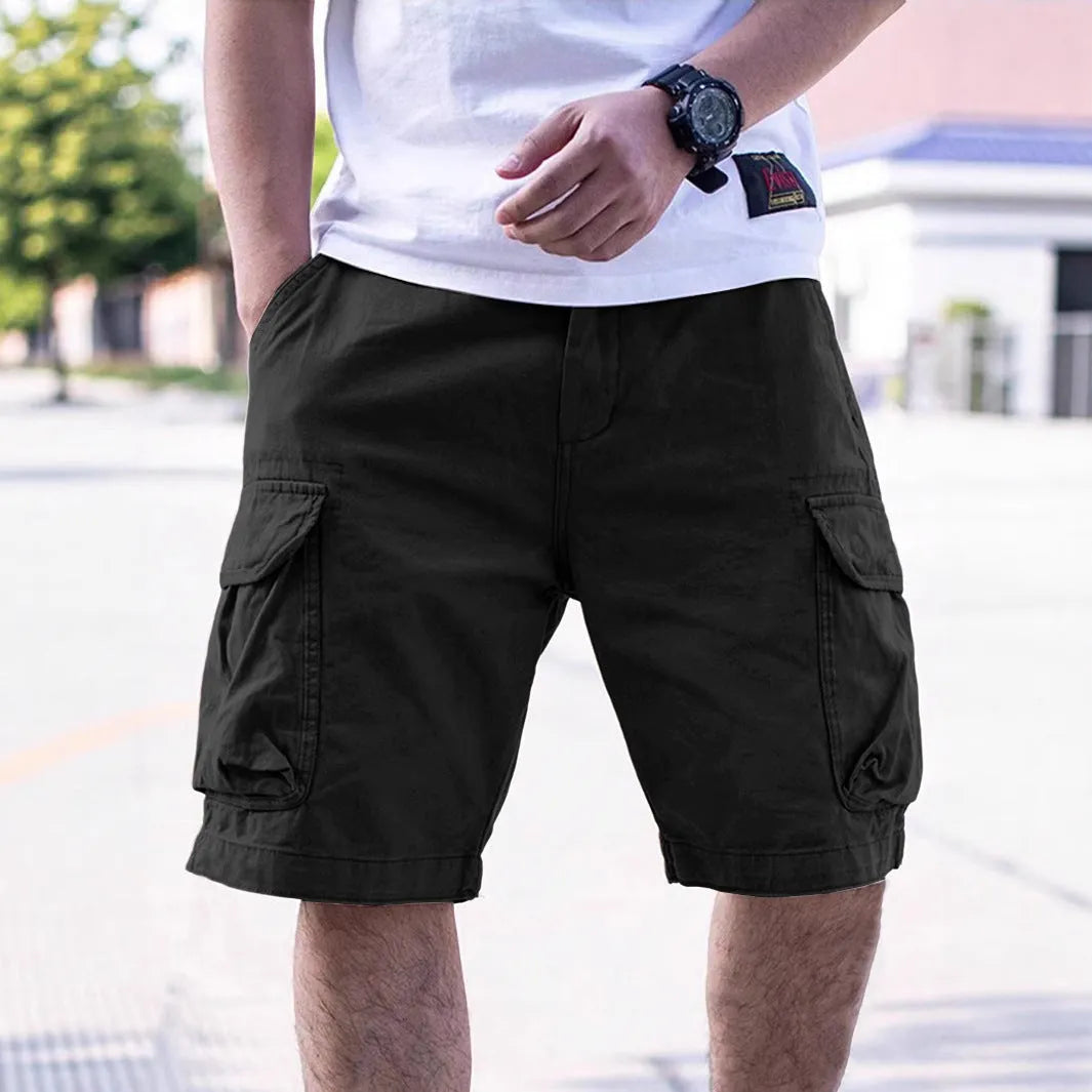 Men's cotton blend workwear shorts in army green with loose fit and micro-elastic fabric