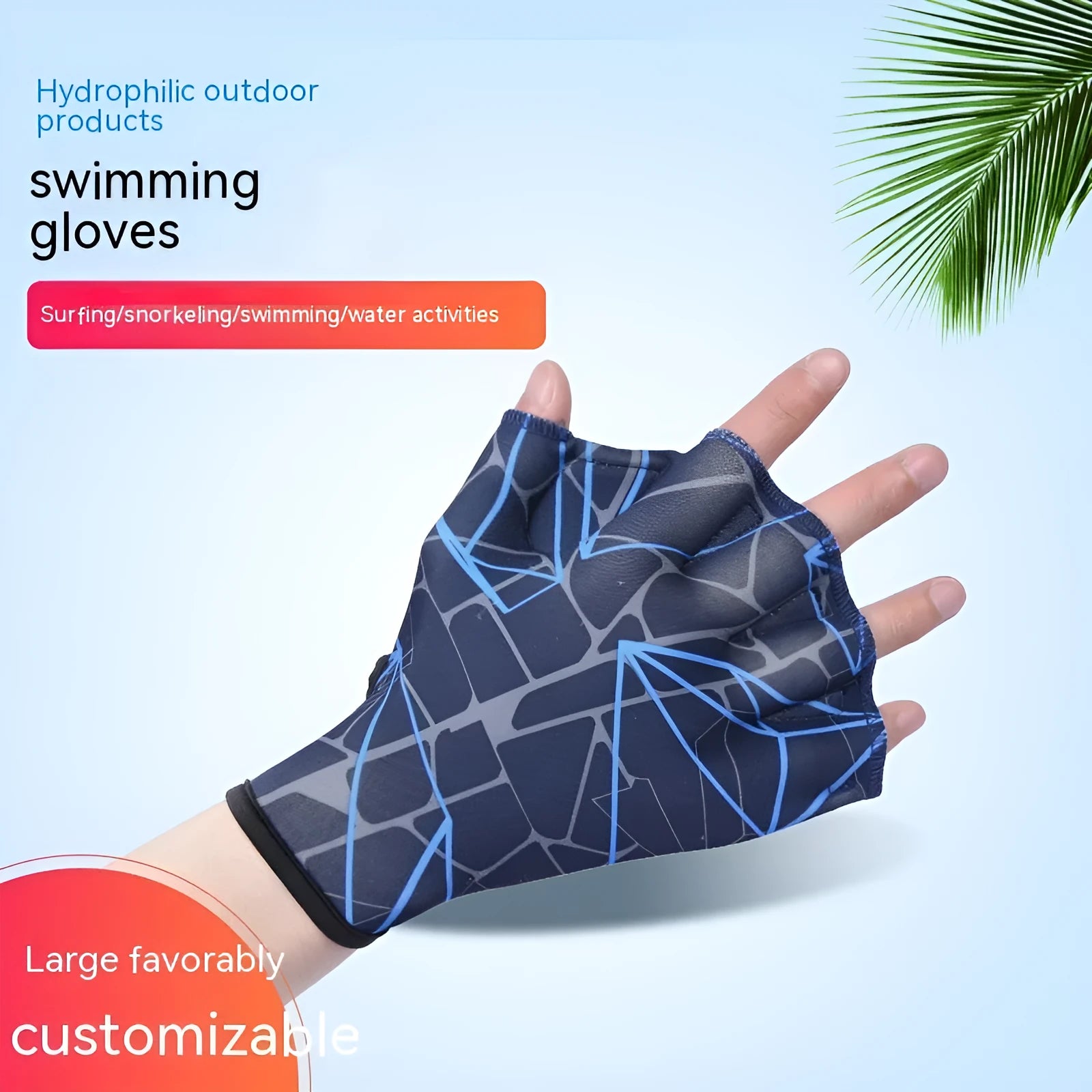 Green print duck foot webbed swimming glove for outdoor water training.