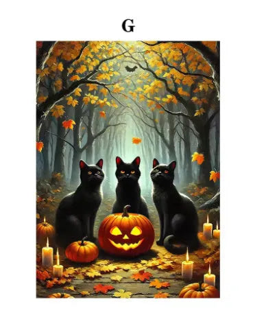 Frameless canvas painting of a ghost tea party with pumpkins Halloween decor