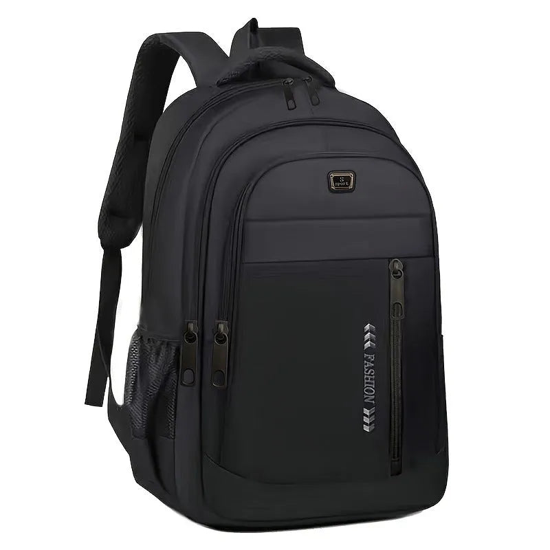 Commuter large capacity lightweight waterproof Oxford cloth backpack with air pillow belt in black