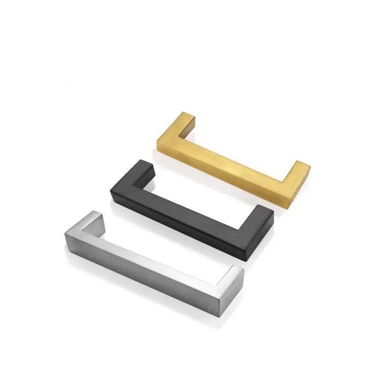 Stainless steel square pipe cabinet handle in brushed silver finish