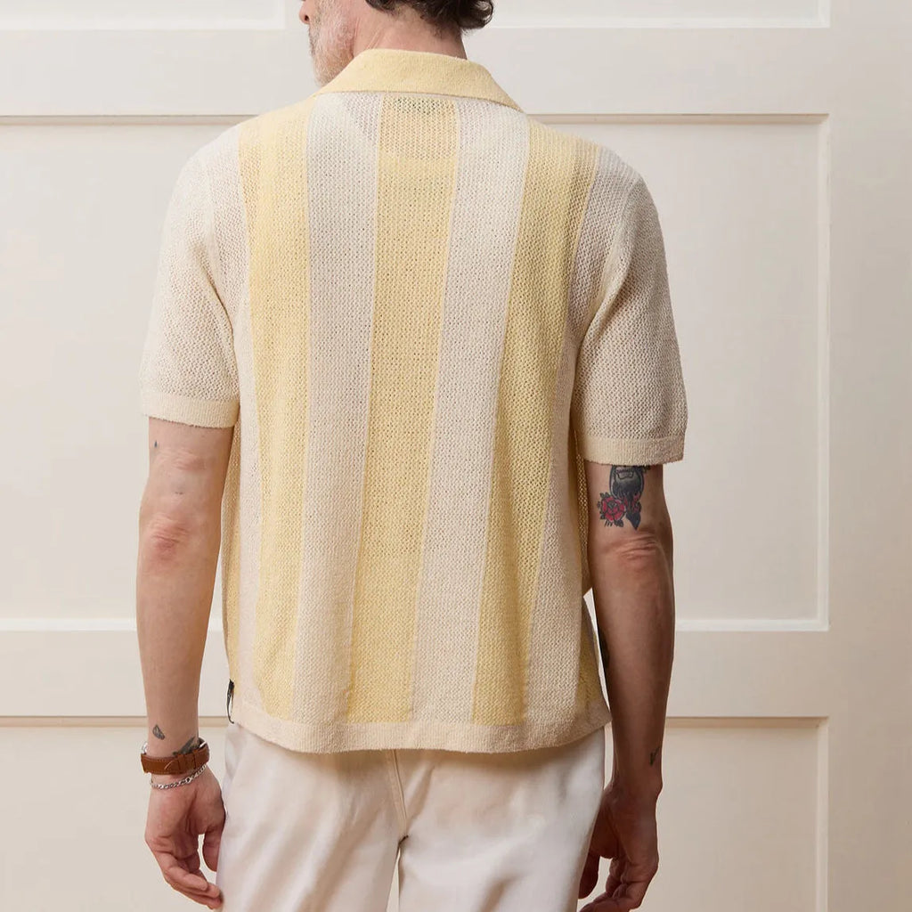 Yellow Tencel fabric casual polo shirt with asymmetric design and short sleeves