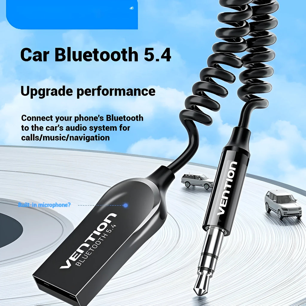 USB car Bluetooth sound receiver with zinc alloy USB connector and 3.5mm audio plug connected by PU-sheathed cable