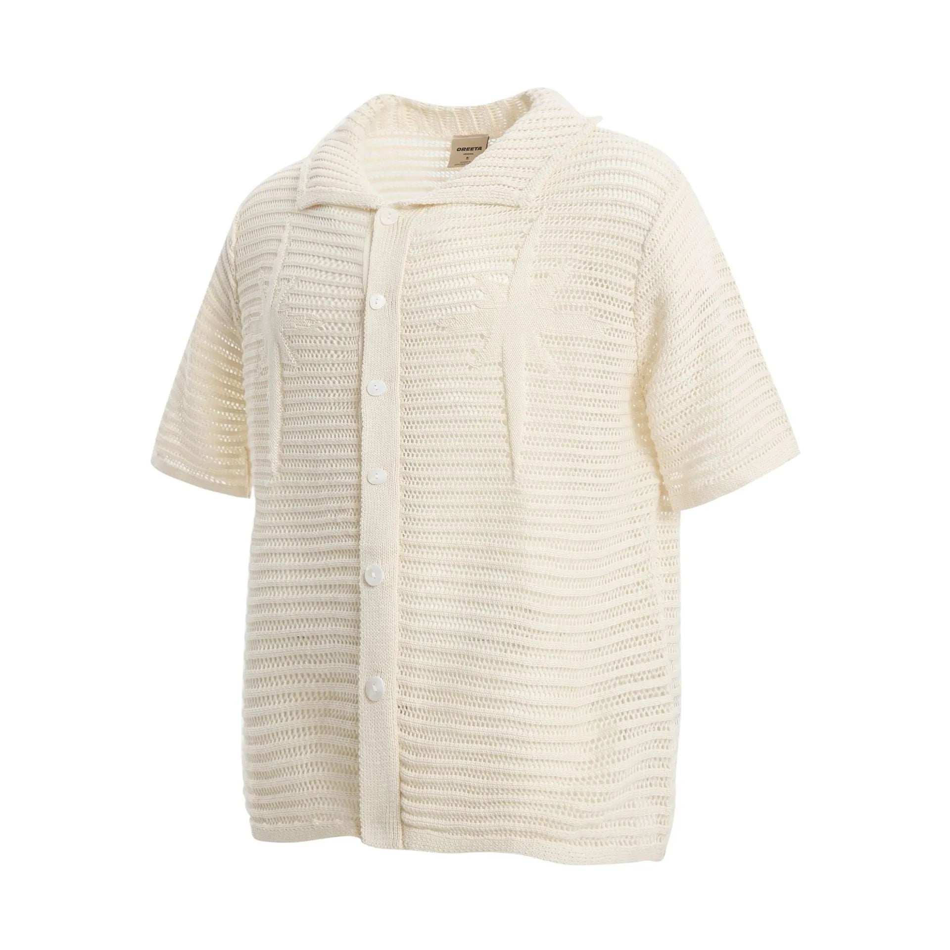 American retro style loose fitting short sleeve cotton shirt in apricot colour.