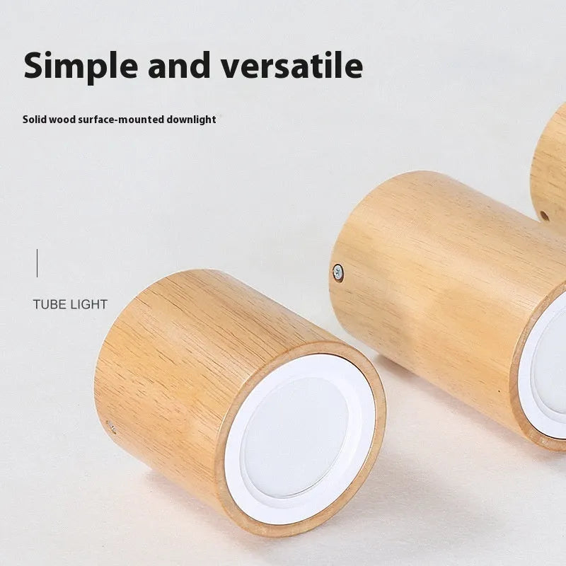 Modern round and square solid wood surface mount downlight for corridor or balcony.