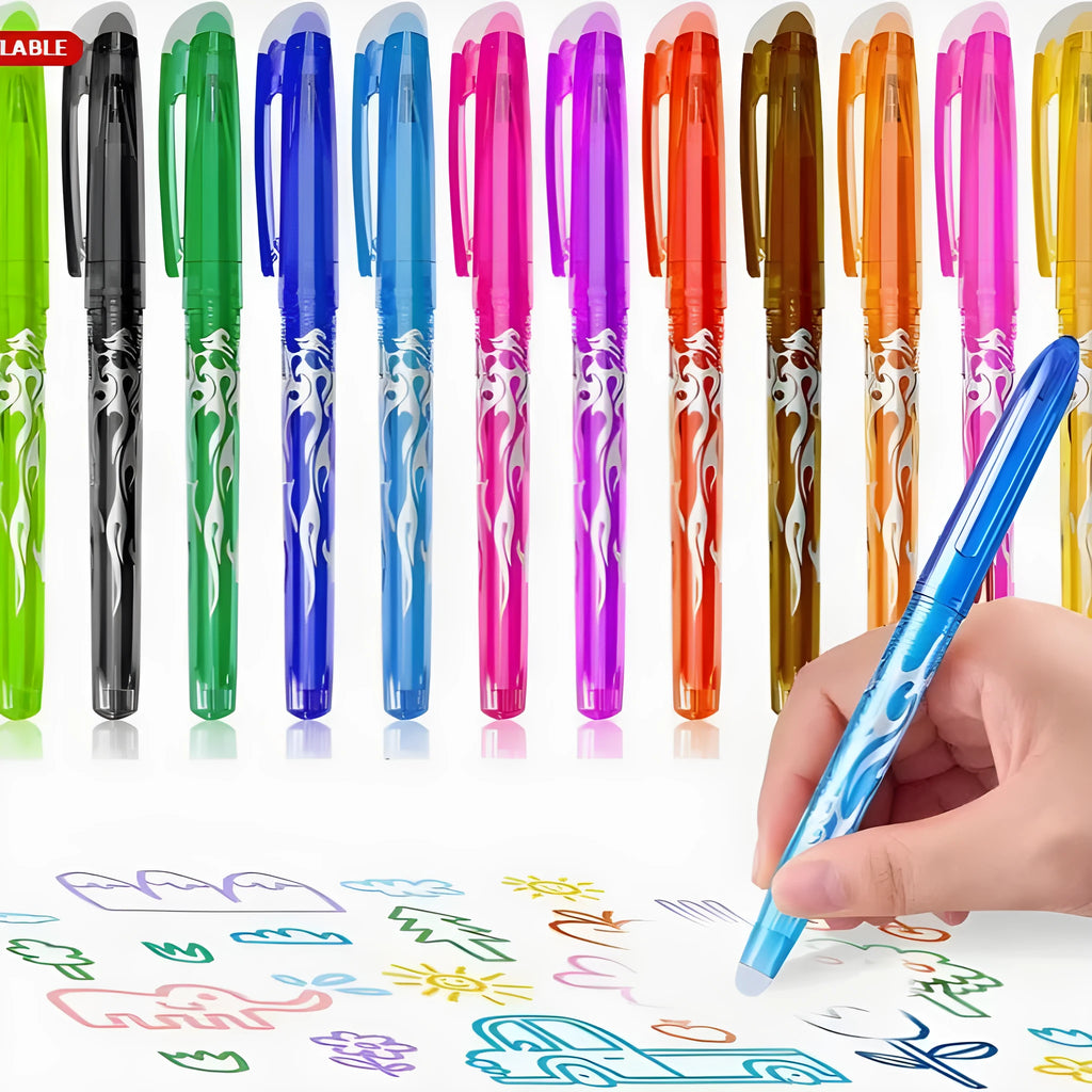 Heat-erasable gel pens with plastic shells and stainless steel nibs in 0.5mm or 0.7mm sizes