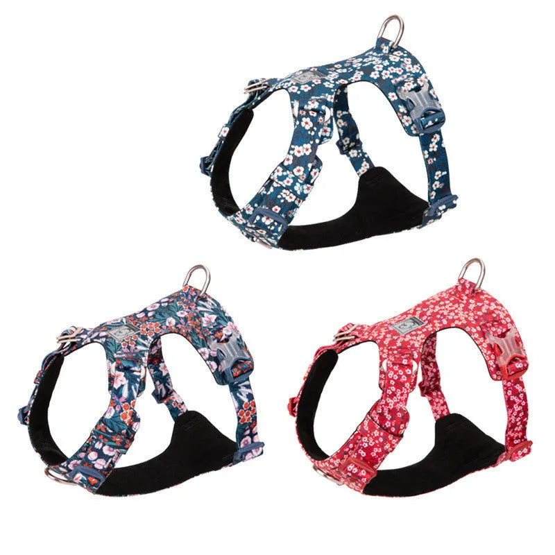 Floral pattern pure cotton pet chest strap for dog walking and training control