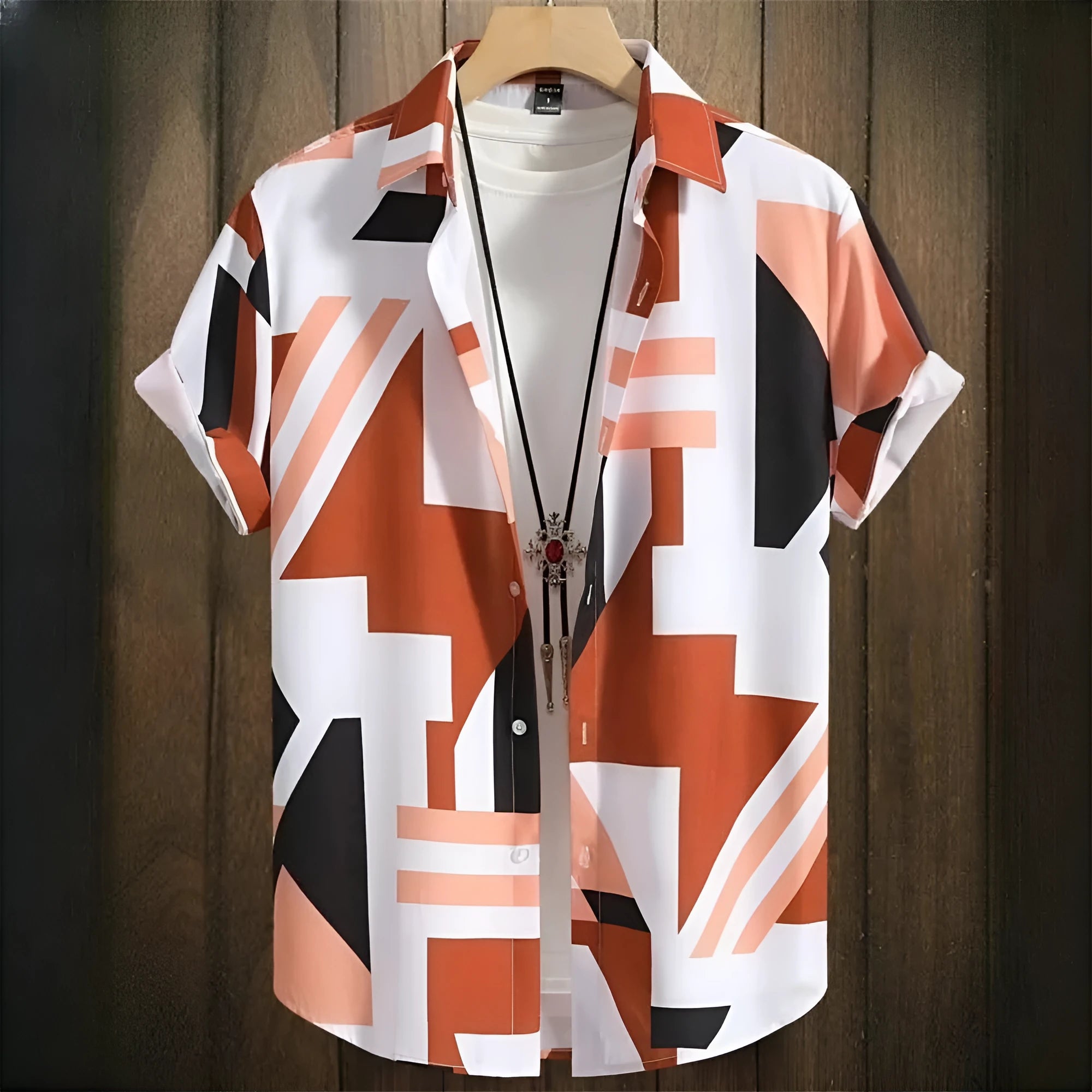 Men's camouflage pattern shirt with 3D digital printing and short sleeve loose cardigan fit